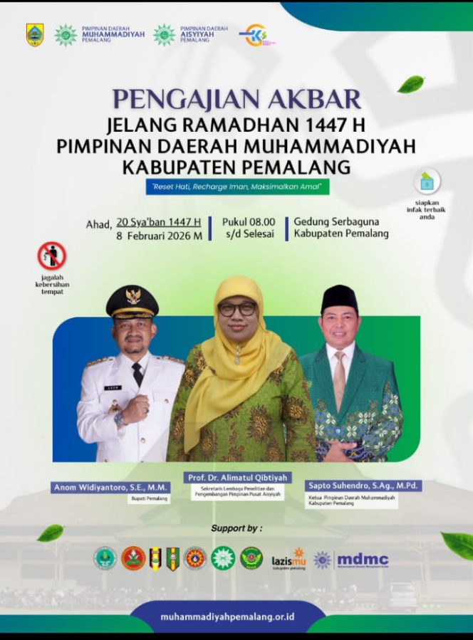 Ribuan Jamaah Penuhi Pengajian Akbar Jelang Ramadhan 1447 H Pimpinan Daerah Muhammadiyah Kabupaten Pemalang
